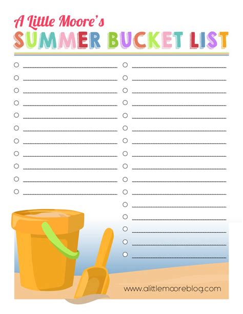 create   summer bucket list printable   moore
