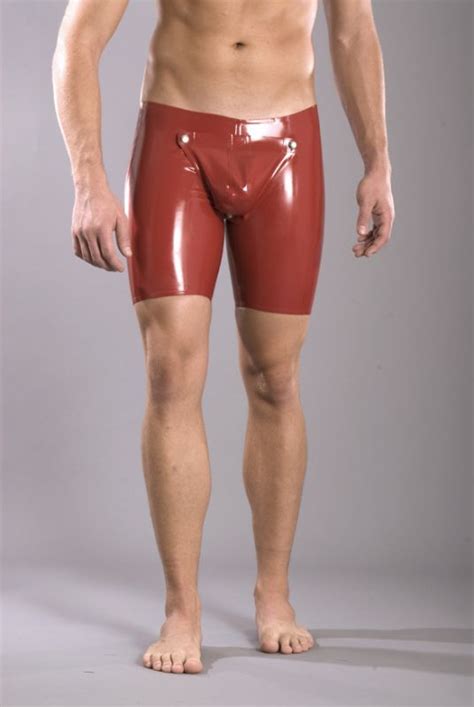 latex cycling shorts with codpiece and rear zip latex rubber tight
