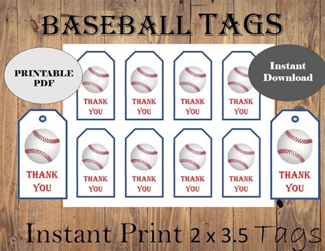 baseball tags printable instant  baseball party tags