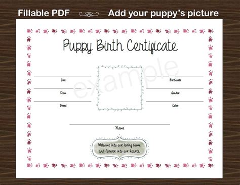 printable blank puppy birth certificate printable word searches