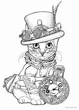 Steampunk Coloring Adult Printable Cat sketch template