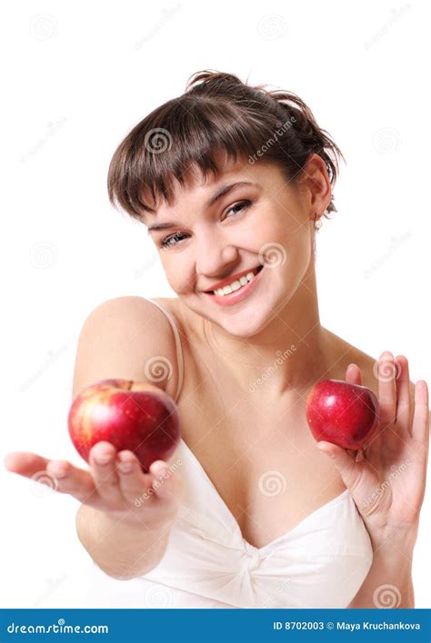 girl  apple isolated stock image image  health