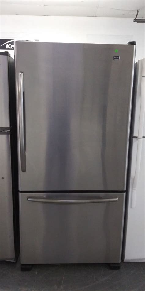 maytag 33 stainless steel bottom mount fridge out of stock