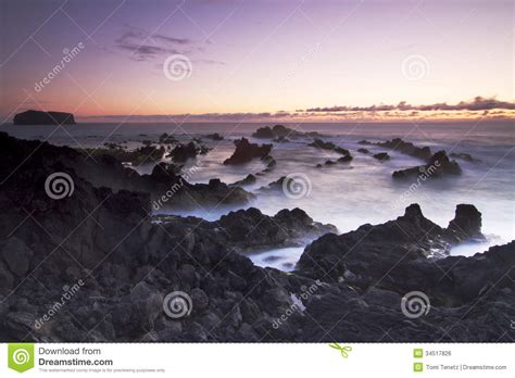 azores sunset  mosteiros stock photo image  slow shoreline