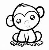 Monkey Coloring Cute Eyes Easy Cartoon Pages Kids Drawing Outlines Simple Monkeys Clipart Tattoo Animal Anime Head Crying Drawings Tattoos sketch template