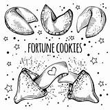 Fortune Chinese Cookies Illustration Vector Drawn Hand Set Isolated Icon Stock sketch template