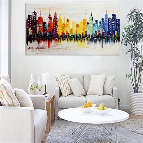 xcm modern city canvas abstract painting print living room art wall decor  frame