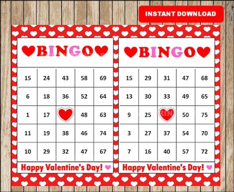 printable  valentines bingo cards printable valentine etsy