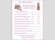 24 Personalized THE BRIDE WORE Bridal Shower Game by Print4U