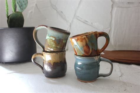 vintage variety set  handmade pottery coffee mugs