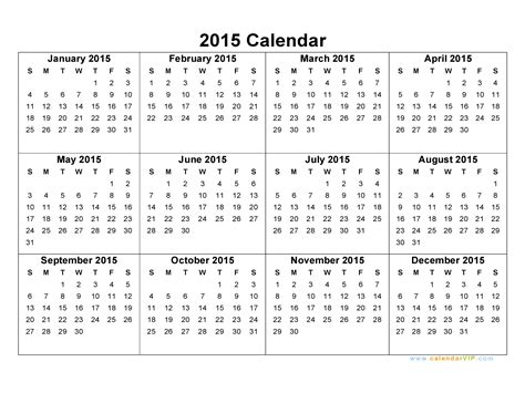 2015 year at a glance printable search results