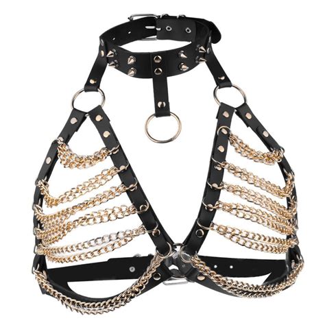 Leather Harness Cage Bra Body Chain Rivet Choker Waist Belt Costume