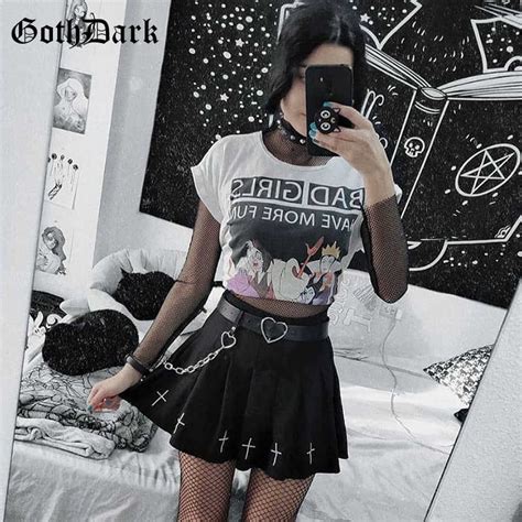 goth dark vintage streetwear gothic punk female skrits harajuju pleated