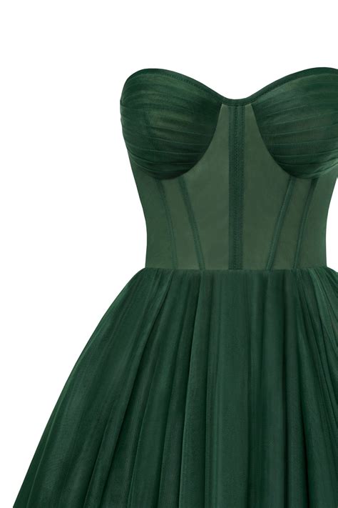Emerald Green Strapless Puffy Midi Tulle Dress Milla Dresses Usa