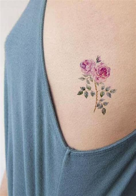 Traditional Pink Rose Rib Tattoo Ideas For Women