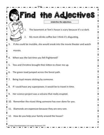 adjectives printable worksheet kindergarten    grade