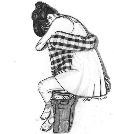 Black And White Drawing Hug Illustration Image