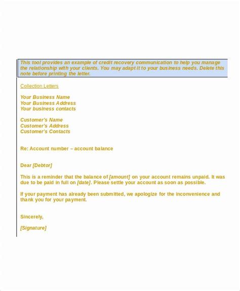 collection letter  customer  document template