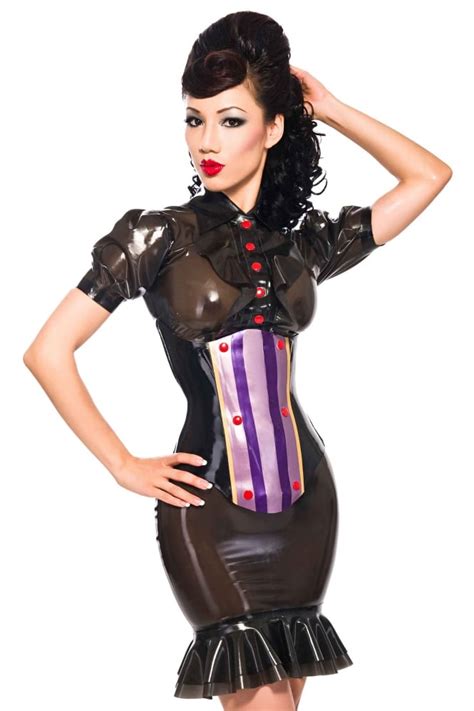 carnivale handmade latex corset with multi coloured trimming detail at