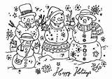 Happy Holidays Coloring Pages Three Snow Man Kids sketch template