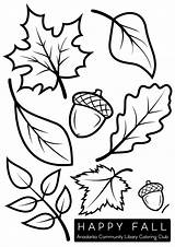 Coloring Fall Leaves Pages Autumn Leaf Sheets Acorns Clip Printable Kids Drawing Acorn Templates Crafts Sketch Color Club Thanksgiving Template sketch template