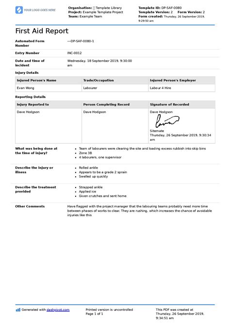 aid incident report form template