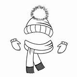 Winter Clothing Coloring Scarf Hat Book Mittens Collection Stock Cartoon Illustration sketch template