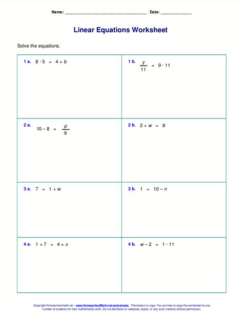 solving  step equations worksheets  grade