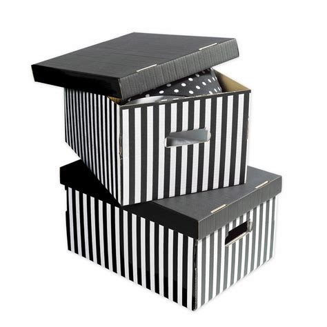 set   cardboard storage boxes black striped