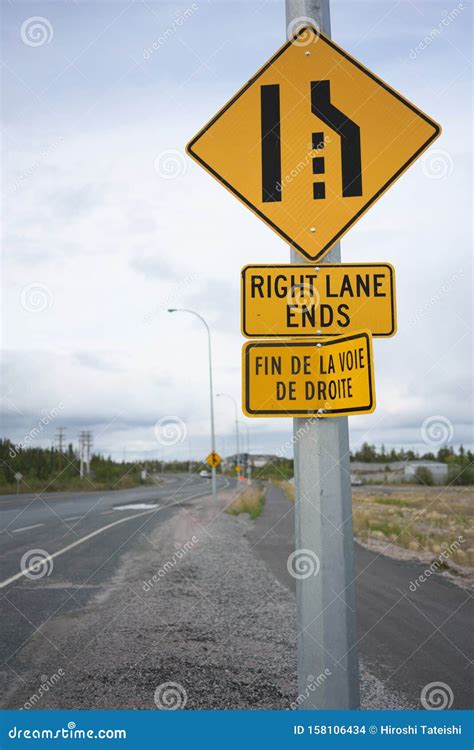 lane ends sign   street  yellowknife canada stock photo image  warning