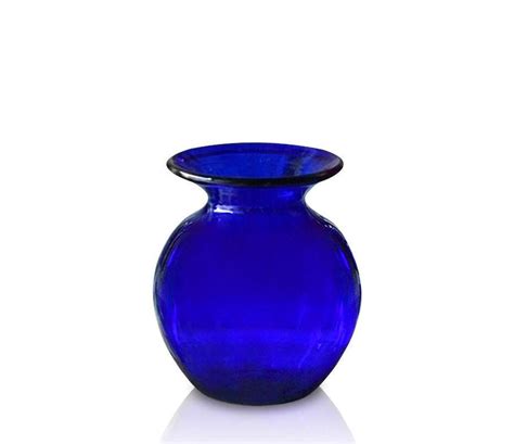 Small Blue Glass Round Vase Handmade By Original Bristol Blue Glass