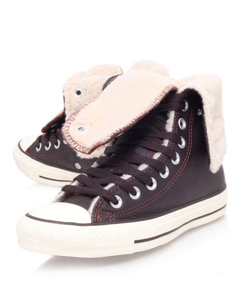 lyst converse brown chuck taylor knee hi shearling trainers in brown