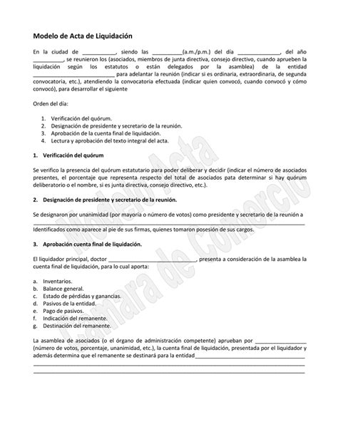 Modelo De Acta De Liquidación Cámara De Comercio De Cúcuta