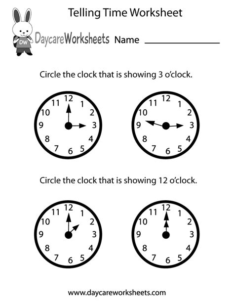 preschool telling time worksheet