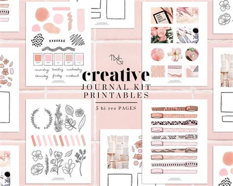 creative journal kit printable pages pink girly aesthetic etsy