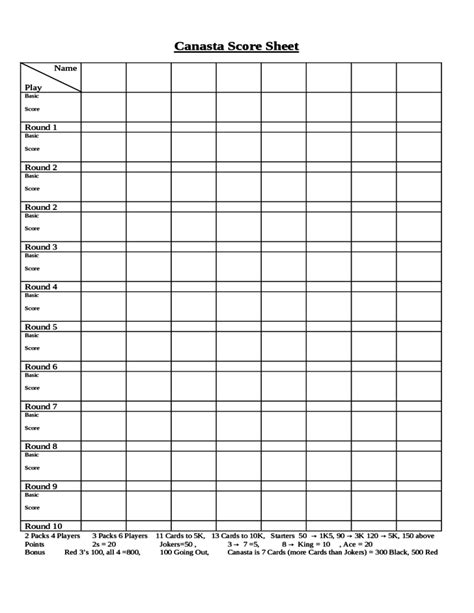 canasta score sheet sample