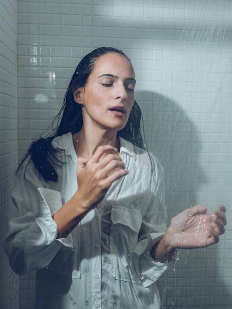 Premium Photo Sensual Hispanic Woman In Wet Shirt Taking Shower