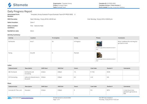 construction status report template sample design templates