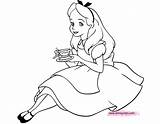 Alice Wonderland Coloring Pages Disney Tea Book Cup sketch template