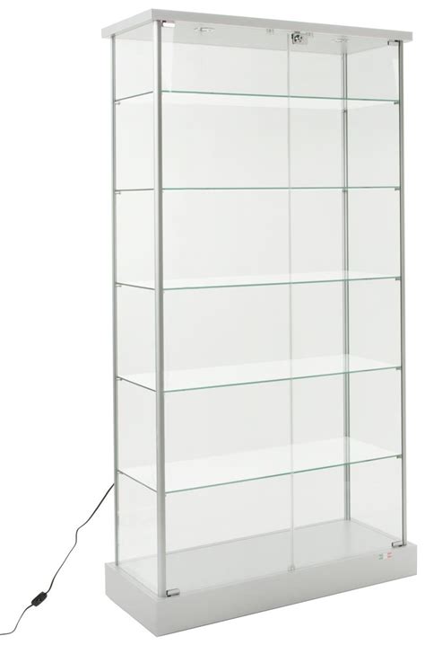 Glass Display Cabinet 4 Hidden Casters And 2 Led Lights