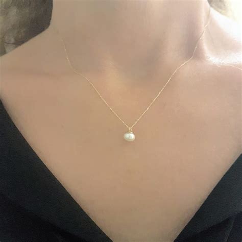 real solid yellow gold pearl pendant necklace  women mm pearl