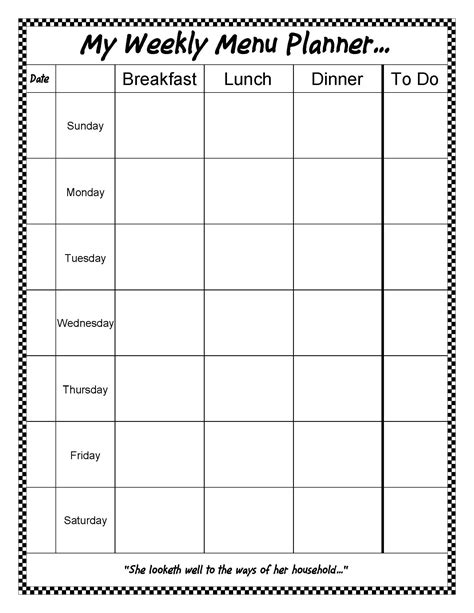 editable meal planner template