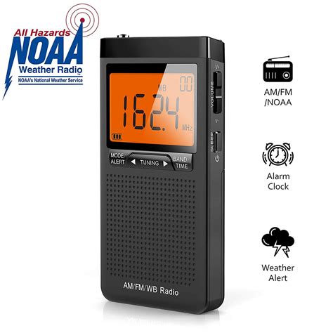 noaa weather  fm radio battery operated radio portable pocket radio  alarm clock