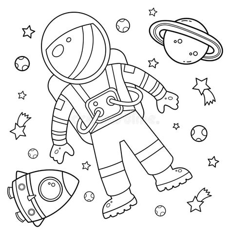 coloring page outline   cartoon rocket  astronaut  space