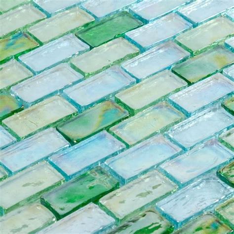 Iridescent Glass Mosaic Tile Aqua Blend 1x2 Mineral Tiles Mosaic