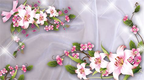 bows satin shiny flowers lilies sparkles ribbons stars