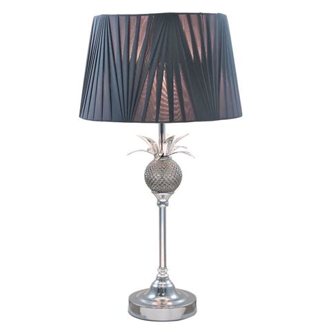 Polished Metal Pineapple Table Lamp With A Grey Drum Shade Picture