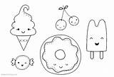 Food Coloring Cute Pages Drawing Line Kawaii Printable Kids Color Dessert Adults Rocks Candy Print Ice Cream sketch template