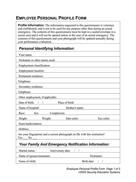 personal profile form fill  printable fillable blank pdffiller