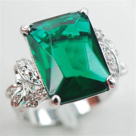 Simulated Emerald Fashion Women 925 Sterling Silver Ring F904 Size 6 7